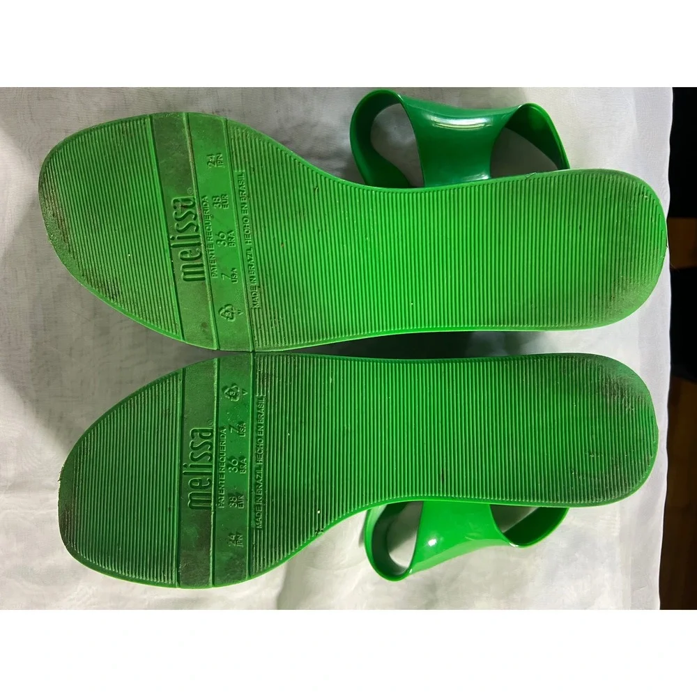 Melissa Platform Jelly Sandals Size 7 Retro Chunky Green PVC Buckle Strap